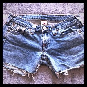 True religion distressed jean shorts